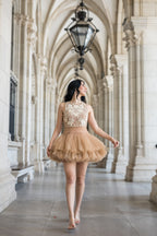 Ballerina | Beige Tulle Mini Dress With 3D Applique Flowering Girl