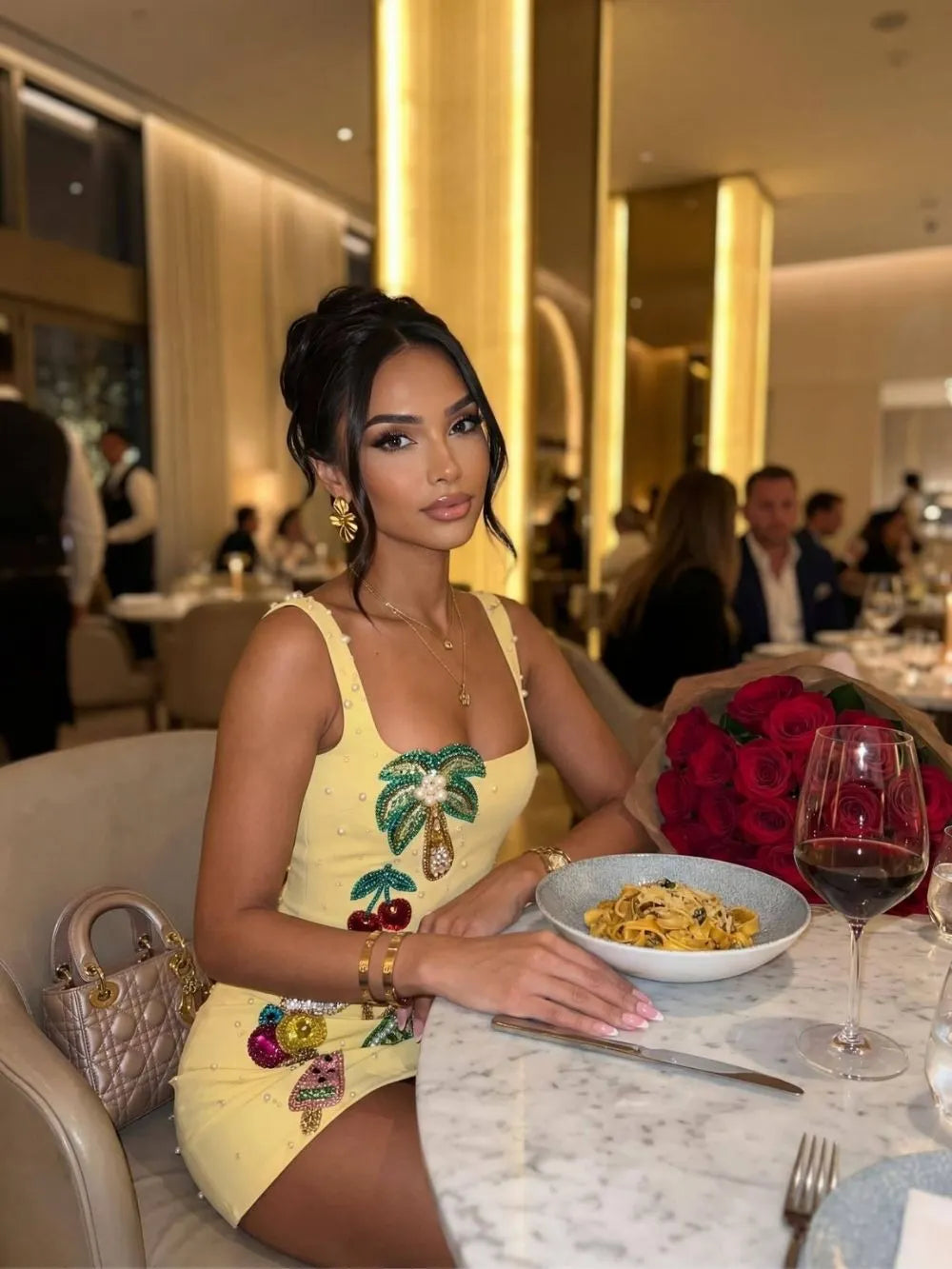 Conlan Yellow Embellished Mini Dress Flowering Girl