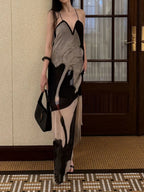 Meryem Spaghetti Swan Printed Maxi Dress Flowering Girl