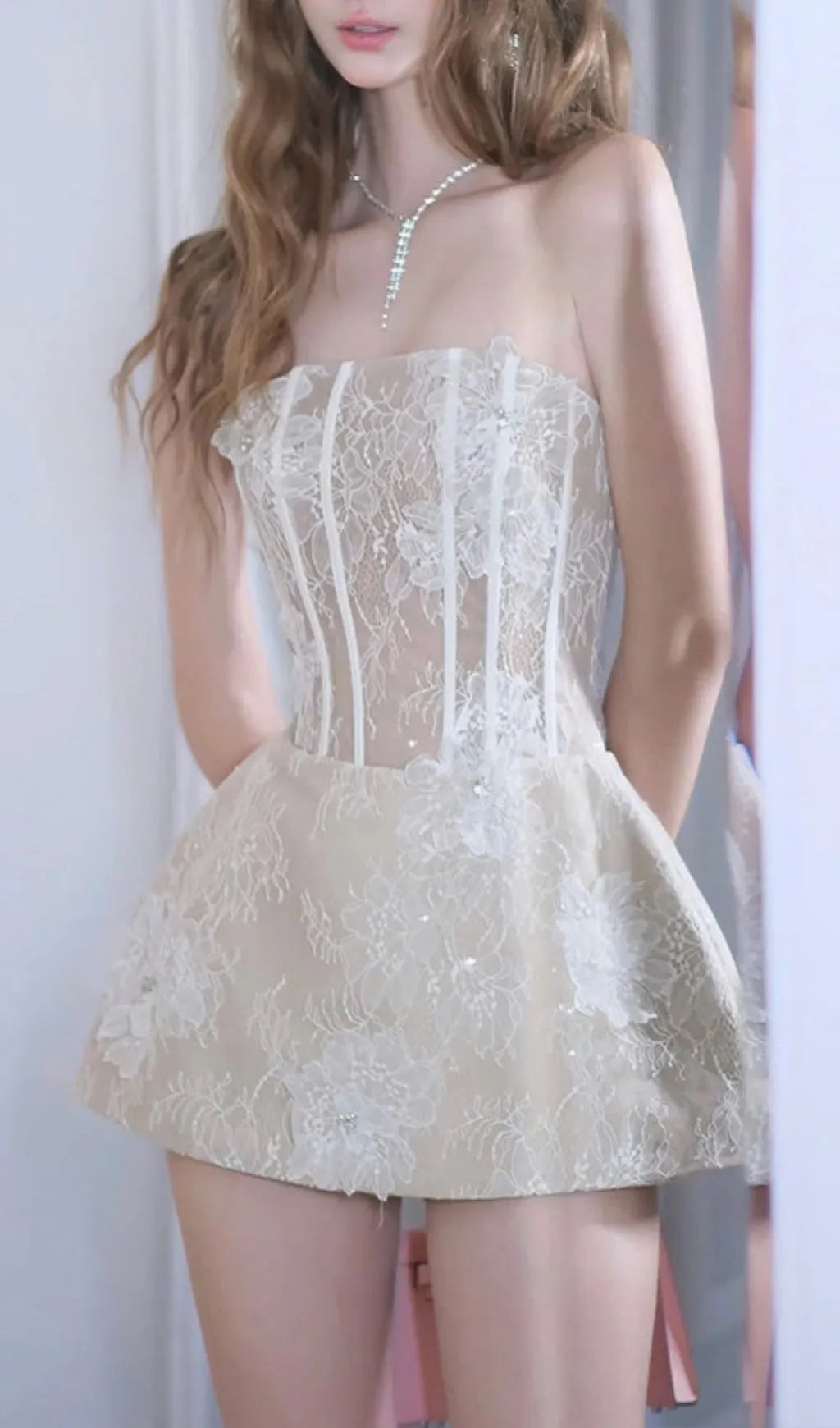 Kanna White Strapless Corset Lace Mini Dress Flowering Girl
