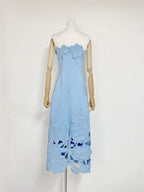 Light Blue Structured Crepe Column Dress Flowering Girl