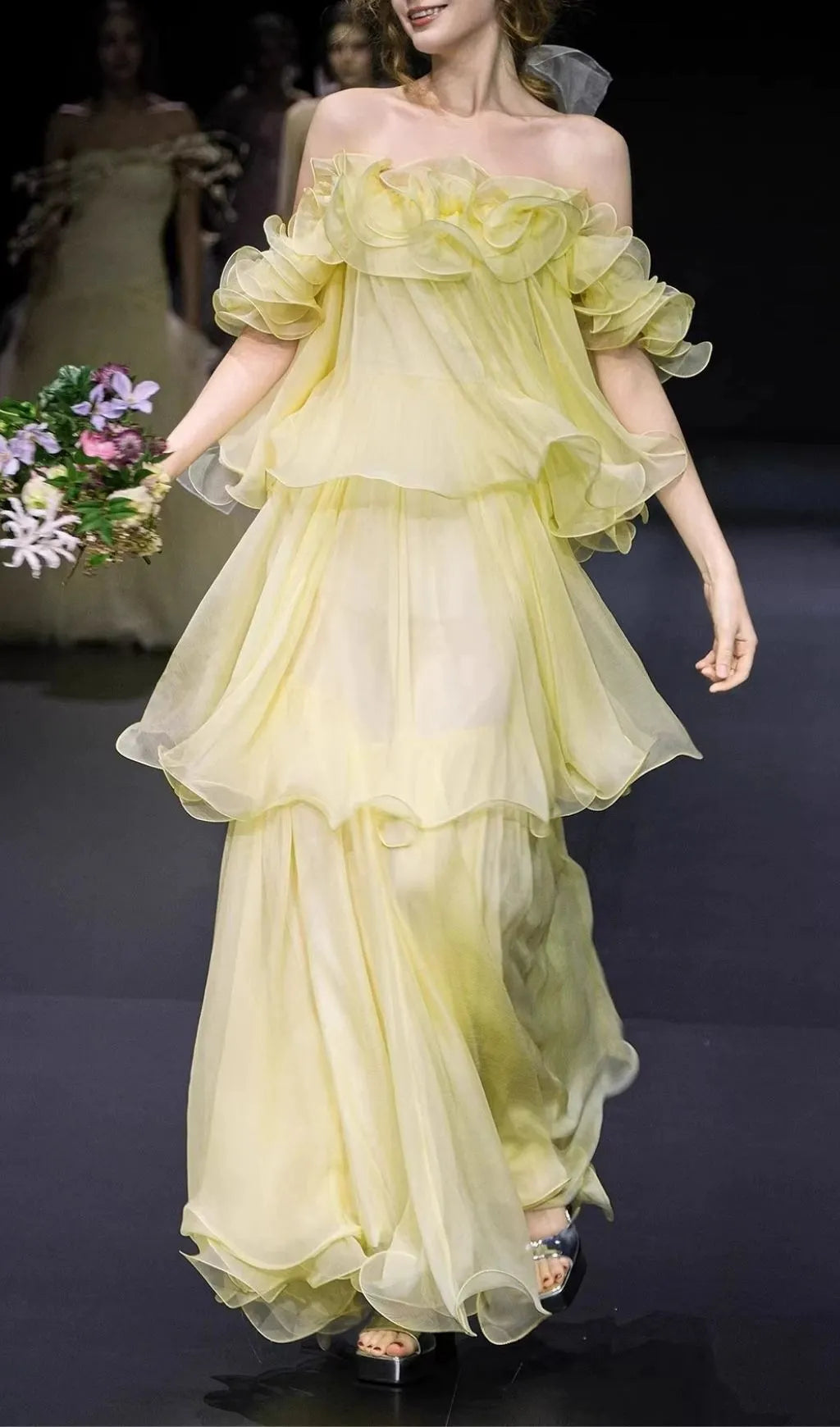 Kenadia Yellow Off-Shoulder Ruffle Maxi Dress Flowering Girl