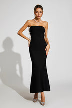 Jocelyn Bowknot-Side Bandage Strapless Maxi Dress In Black Flowering Girl