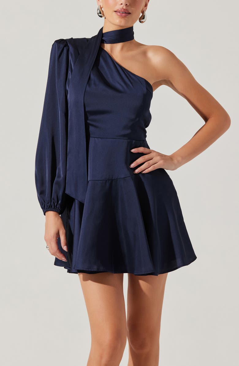Deep Blue Satin Scarf Mini Skater Dress Flowering Girl