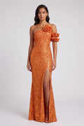 Orange Sequin One-Shoulder Floor-Length Gown Flowering Girl