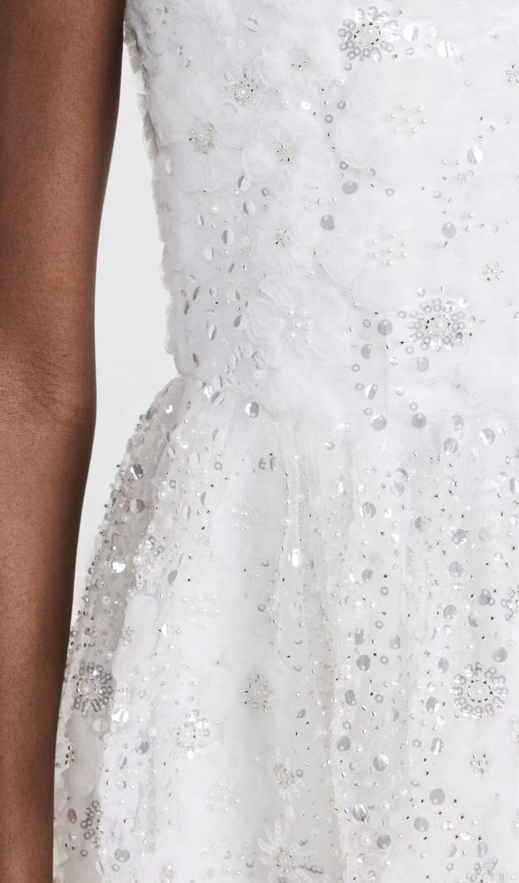 Beaded Sequin Bandeau Mini Dress In White Flowering Girl