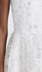 Beaded Sequin Bandeau Mini Dress In White Flowering Girl