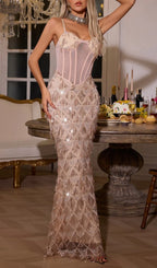 Carol Apricot Sequin Fringe Maxi Dress Flowering Girl