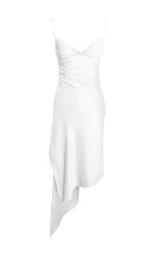 White Satin Draping Midi Dress Flowering Girl