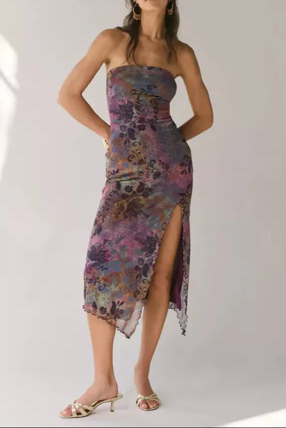 Mesh Strapless Midi Dress Flowering Girl