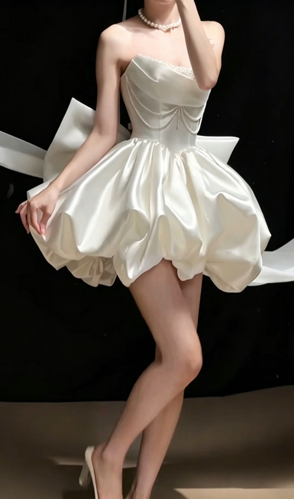 Kukana White Embellished Bow Mini Dress Flowering Girl