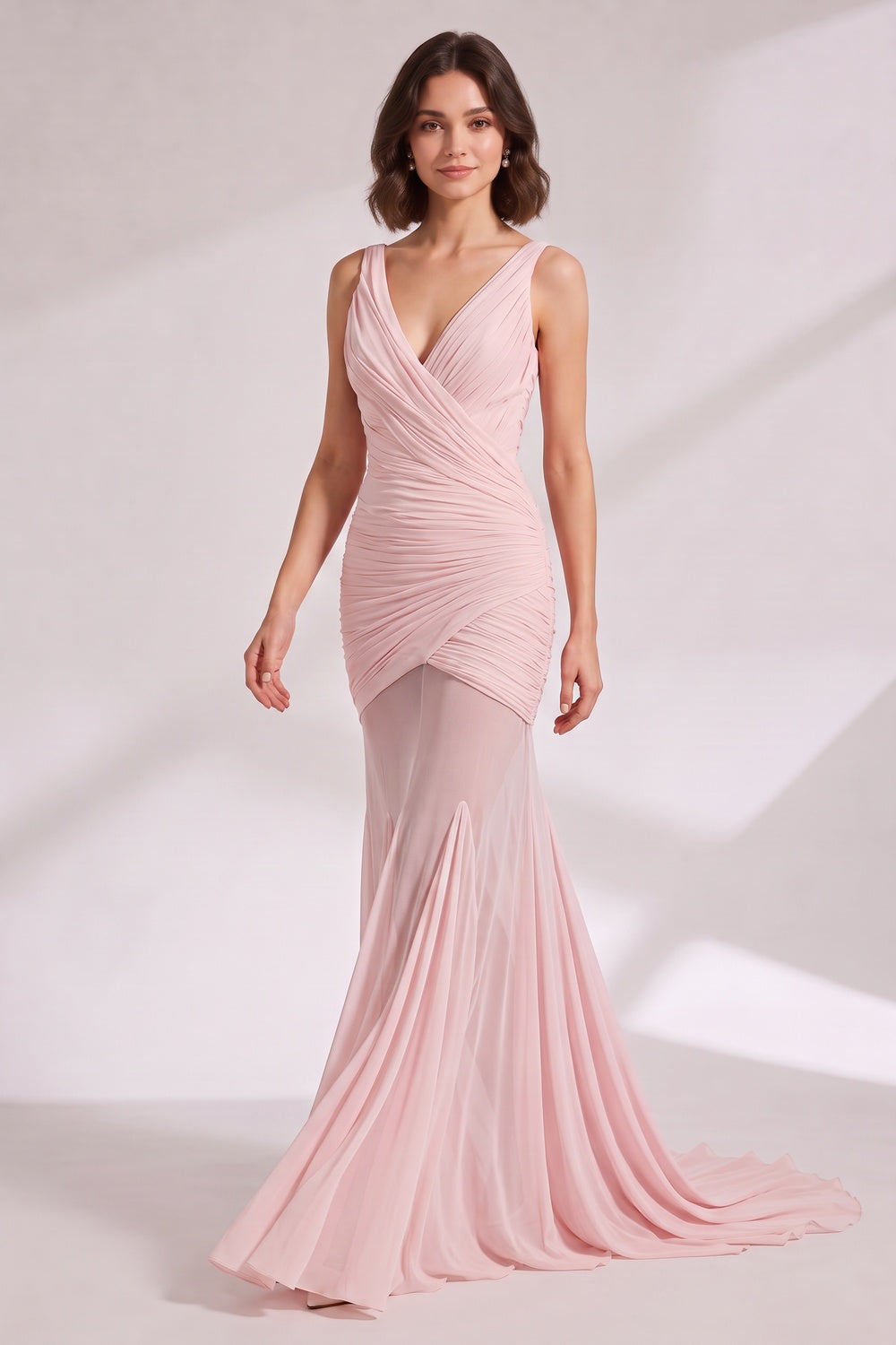 Pale Pink Lightweight Jersey Mermaid Gown Flowering Girl