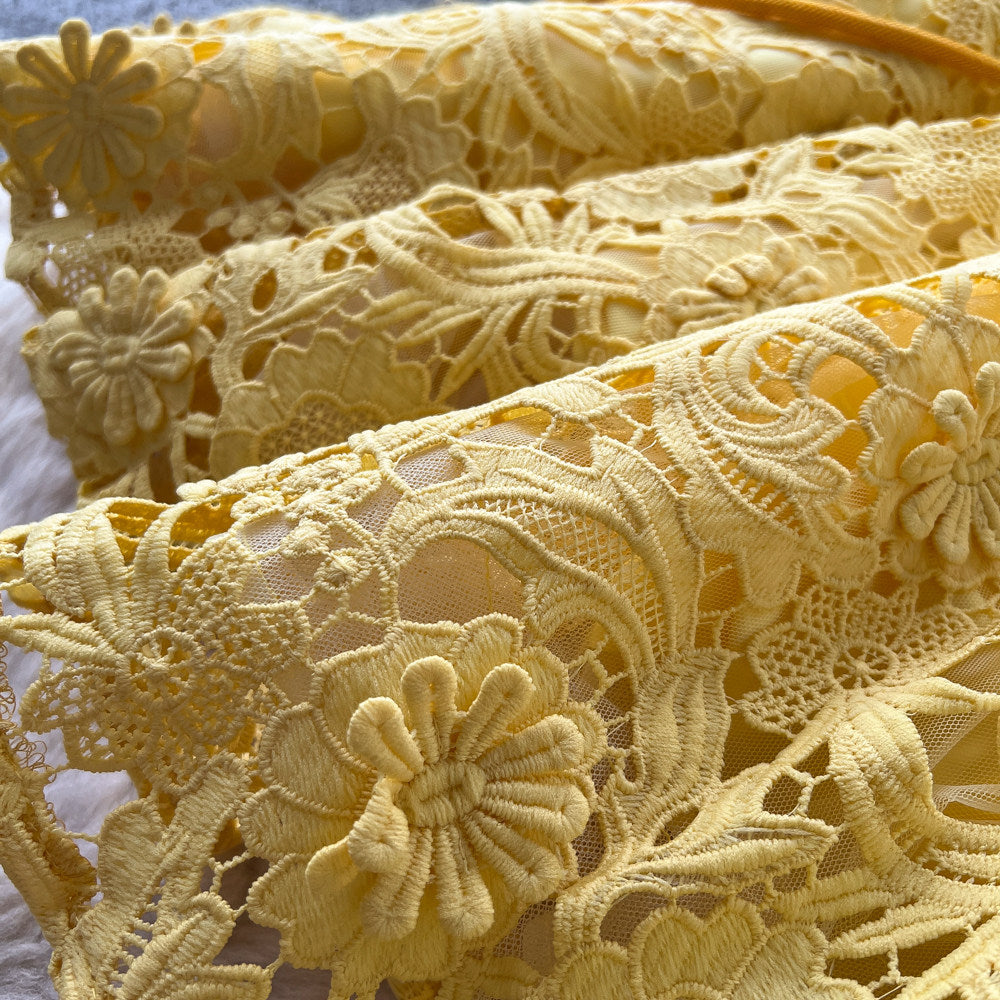 Yellow Guipure Lace Fit-And-Flare Dress Flowering Girl