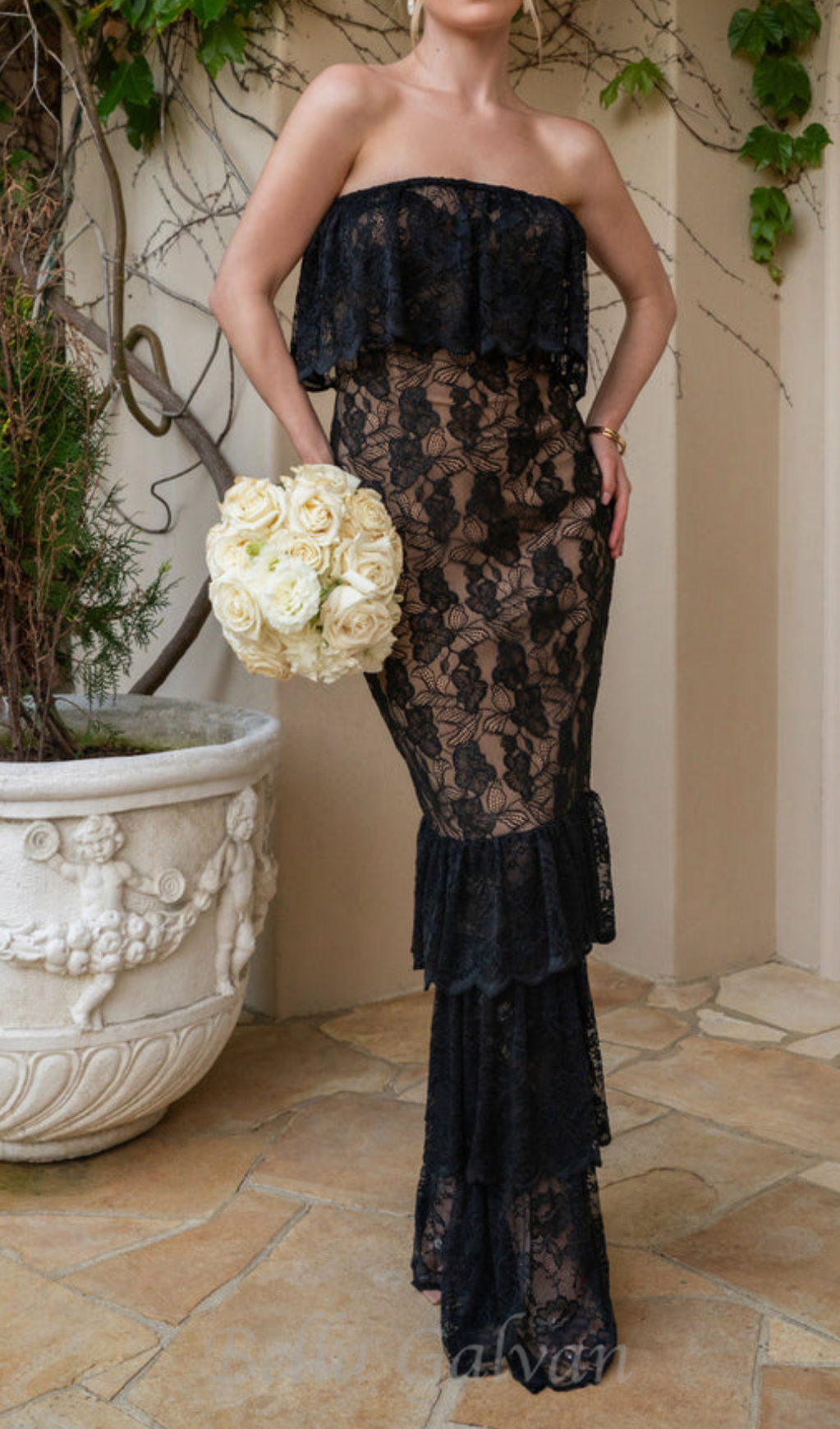 Carlin layer lace maxi dress in black Flowering Girl