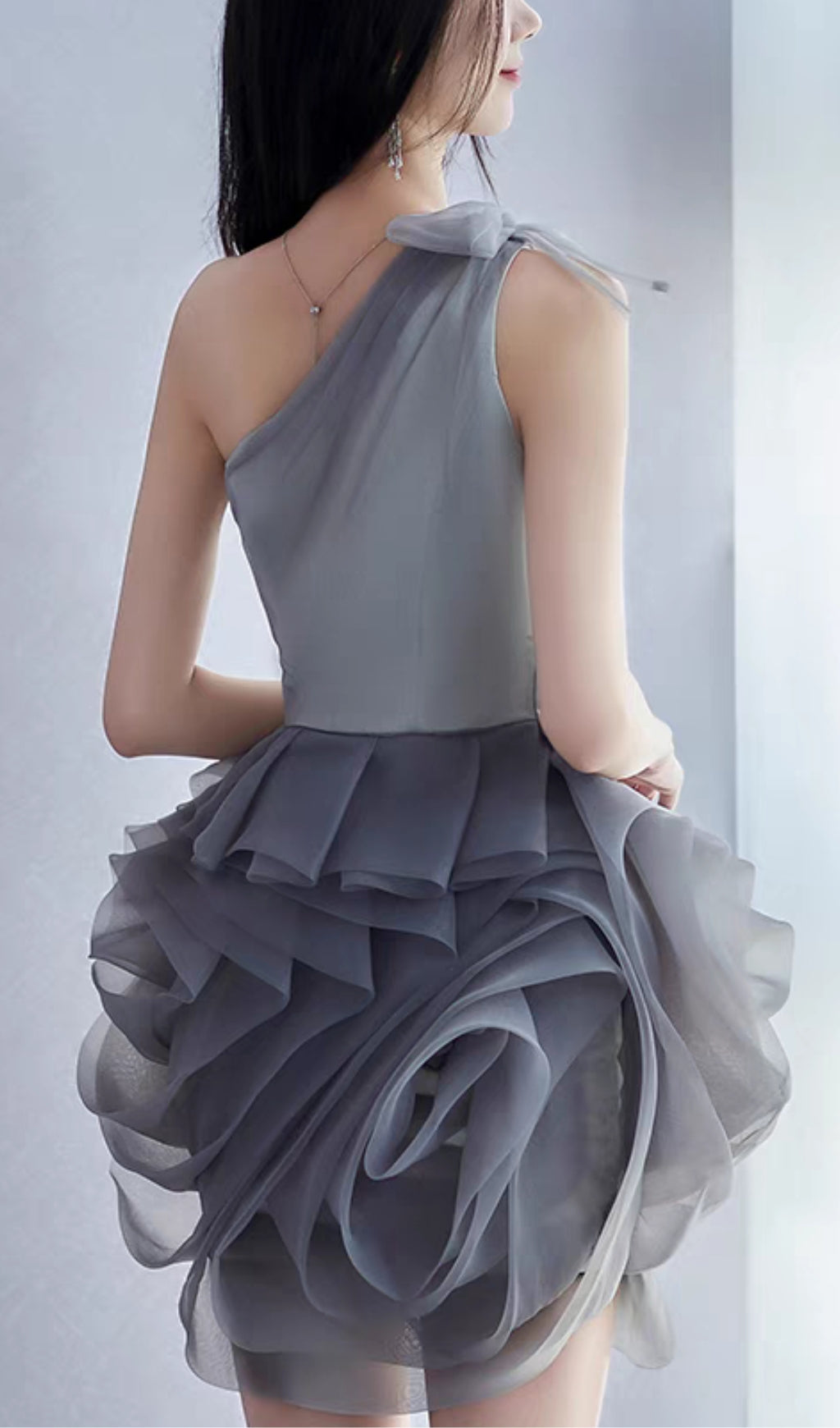 One Shoulder Mesh Mini Dress In Grey Flowering Girl