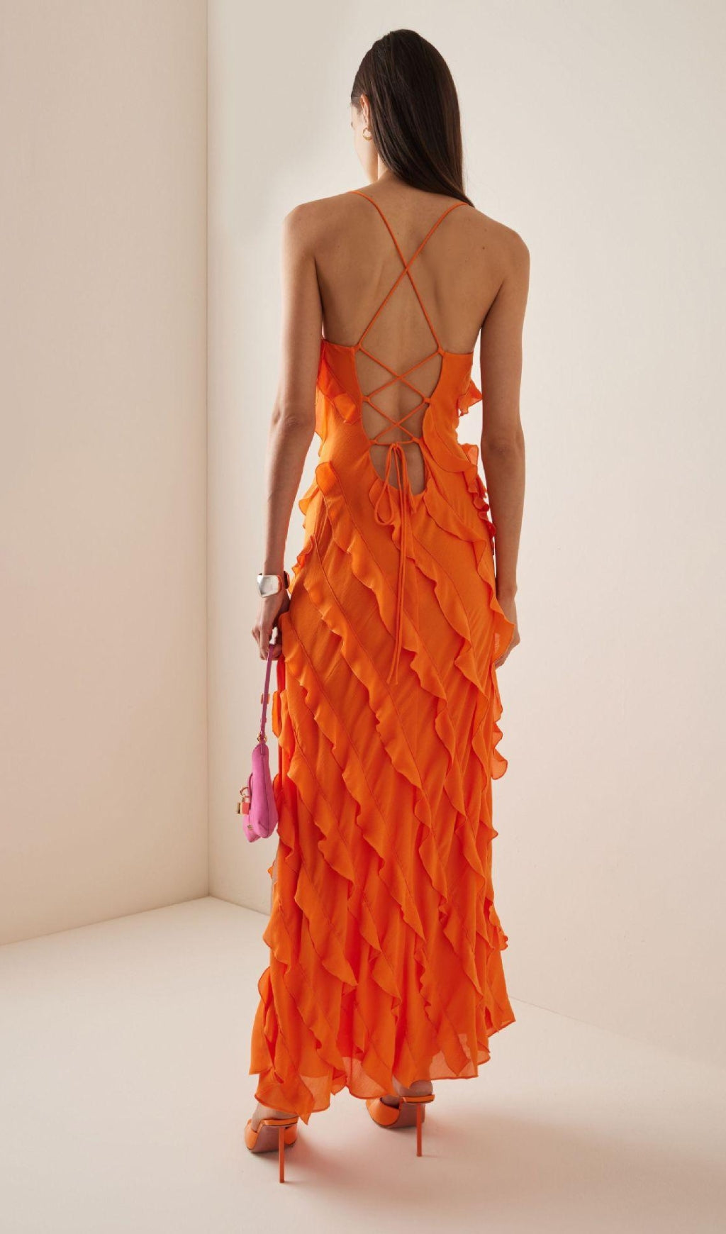 Lace Up Ruffle Straight Dress
