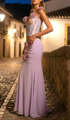 Josephine Purple One Shoulder Floral Maxi Dress Flowering Girl