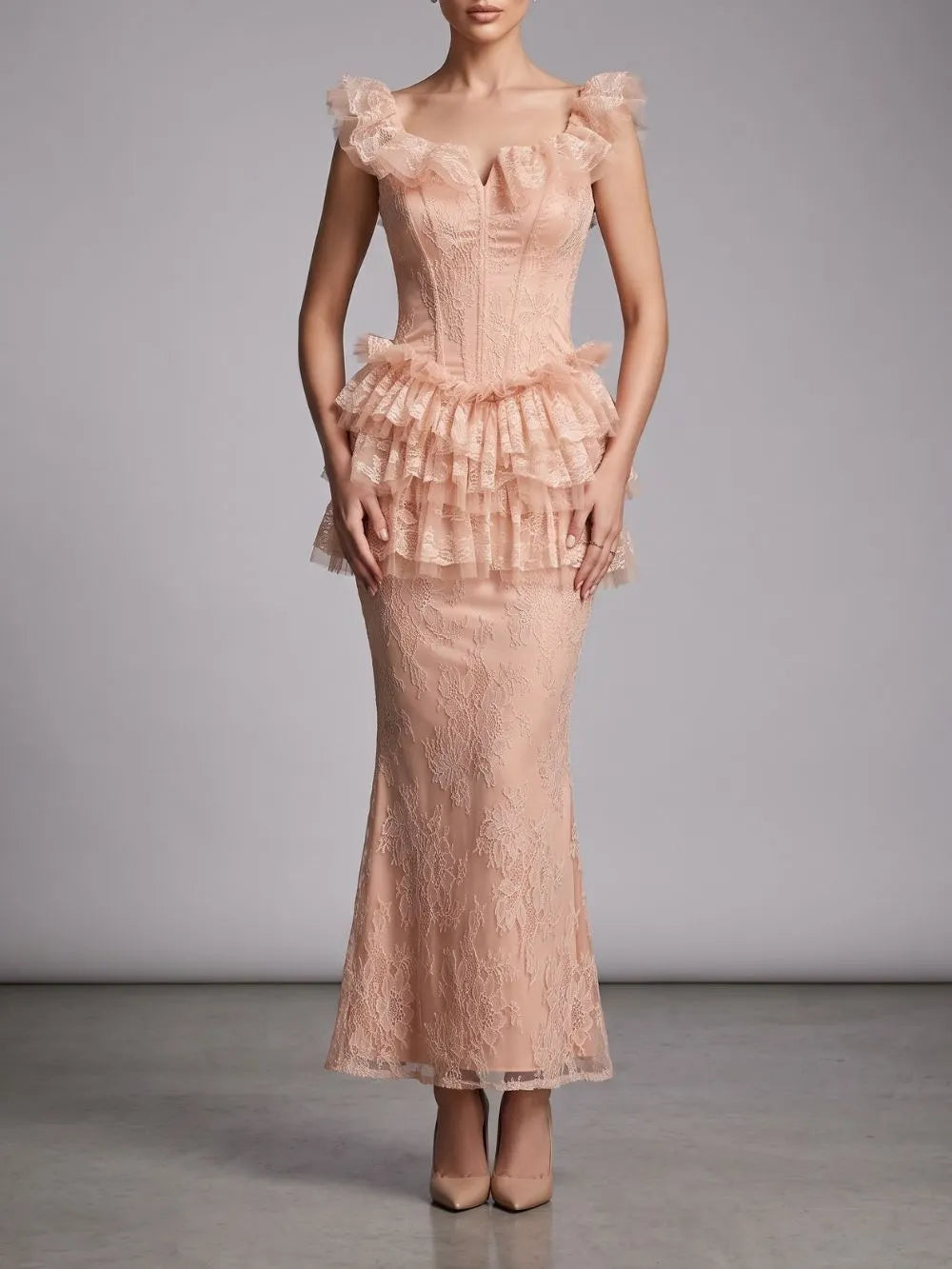 Ruffle Lace Maxi Dress Set Flowering Girl