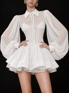 Merilyn Lantern Sleeve Mini Dress Flowering Girl