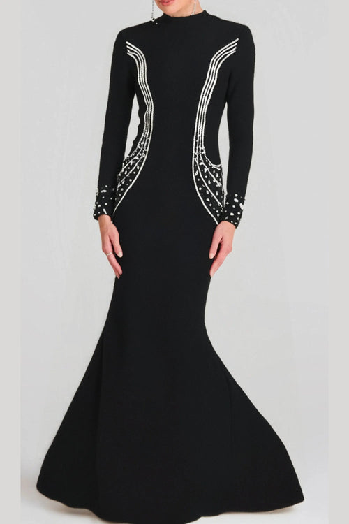 Ashley Crystal Embellished Bodycon Maxi Dress In Black Flowering Girl