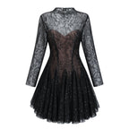 Black Sheer Lace High Neck Long Sleeve Tulle Mini Dress Flowering Girl