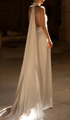 Deniz White Halter Backless Maxi Wedding Dress Flowering Girl