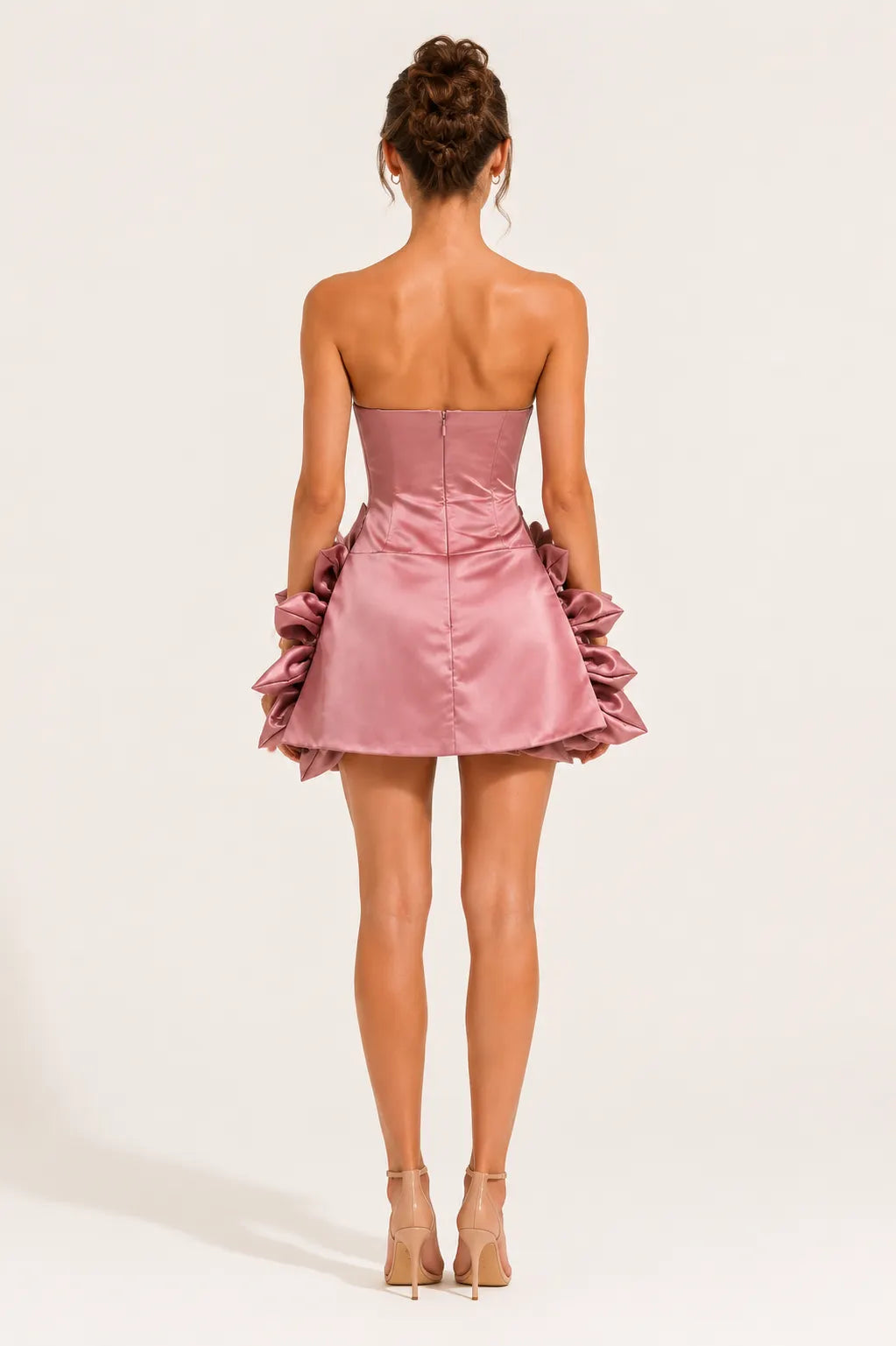 Strapless 3D Floral Satin Mini Dress Flowering Girl