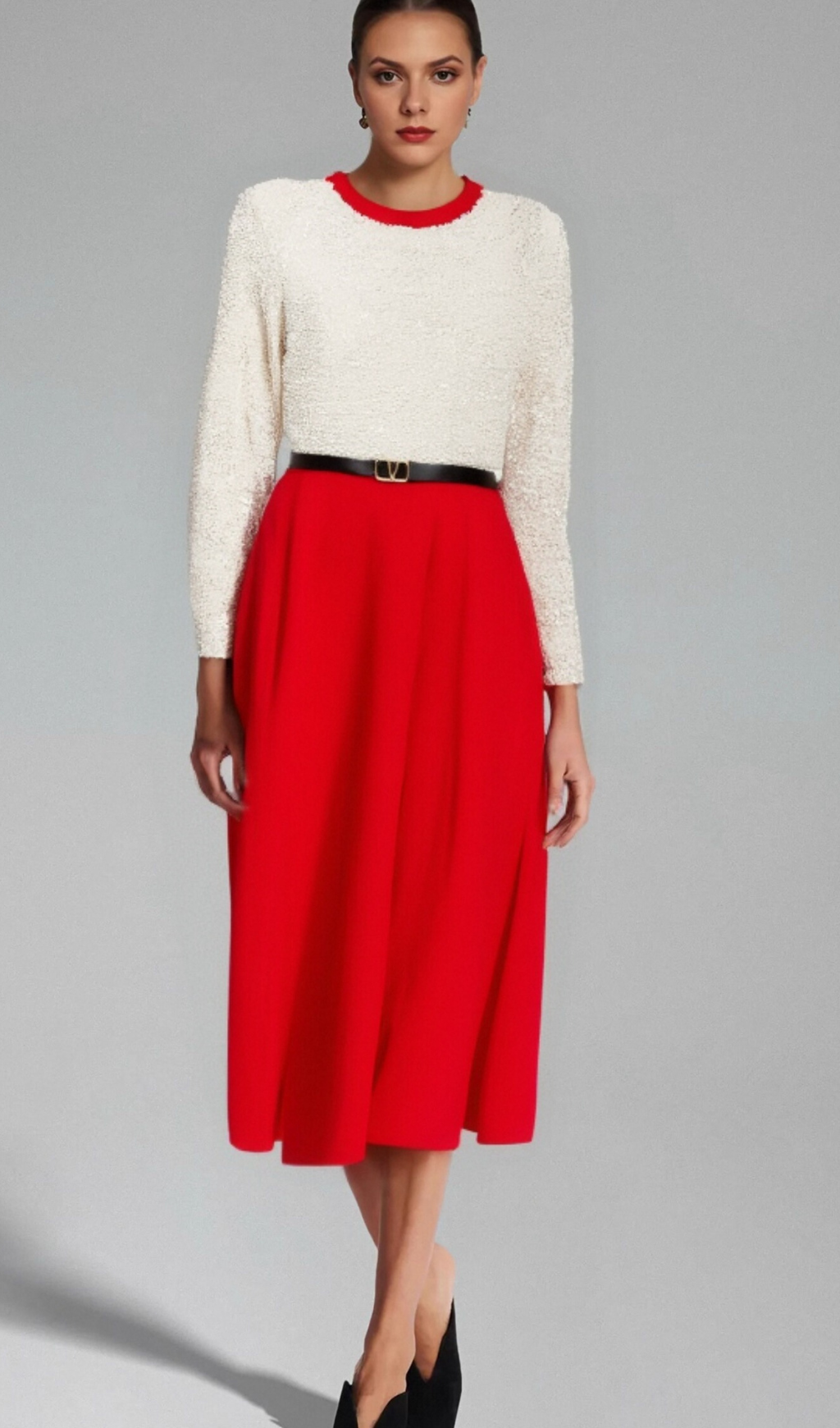 Chloé red long-sleeve sequined patchwork midi dress Flowering Girl