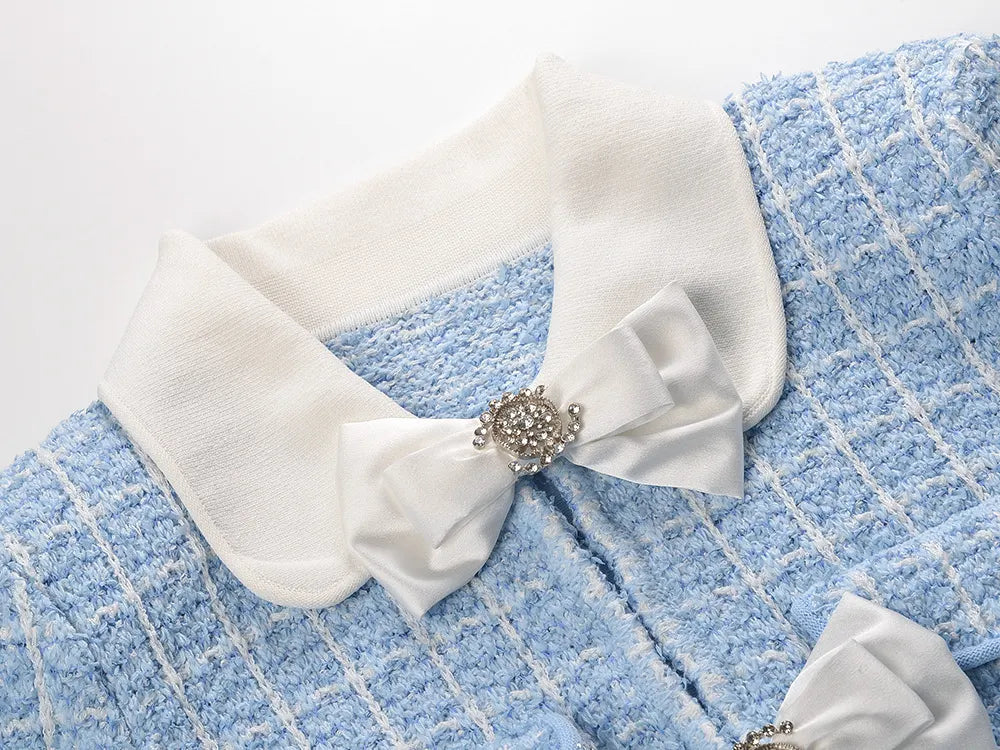 Blue Check Collared Knit Mini Dress Flowering Girl