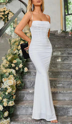 White Draped Corset Maxi Dress Flowering Girl
