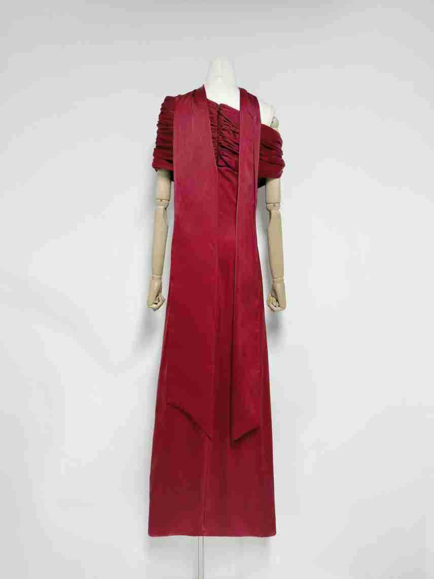 Deep Red Crepe Column Gown Flowering Girl