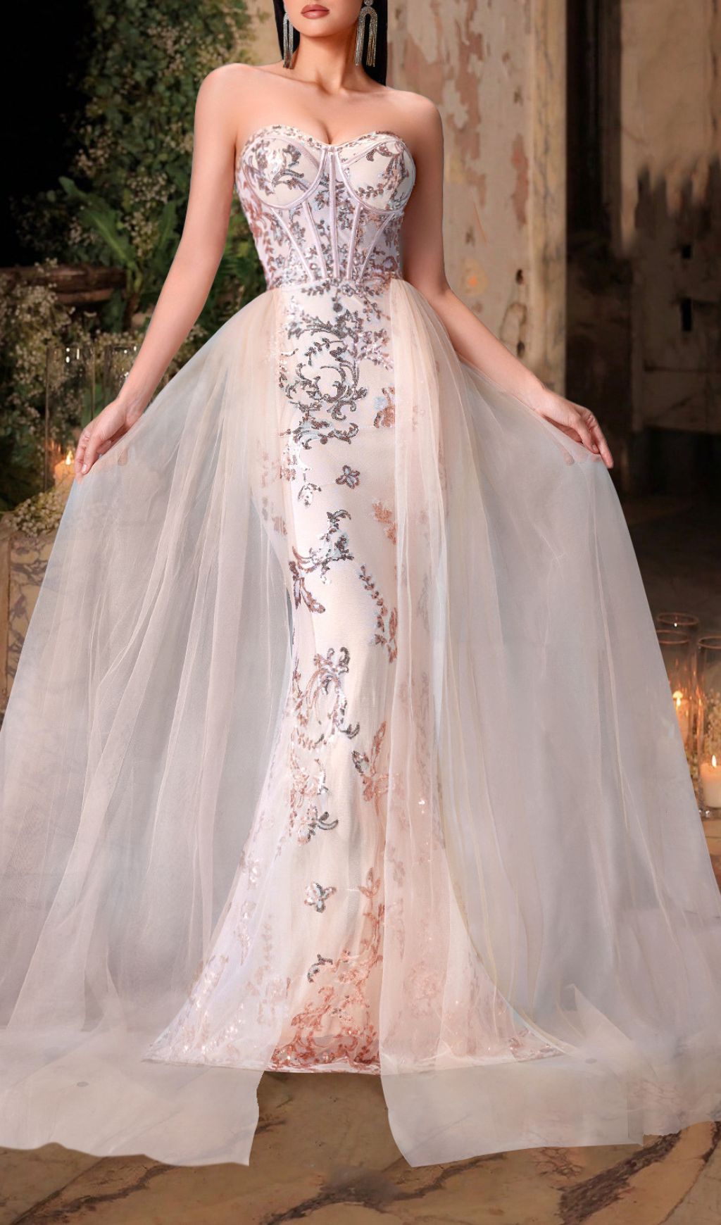 Kaily Srapless Corset Sequin Mesh Maxi Dress Flowering Girl