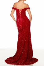 Red Off-Shoulder Sequin Dress Flowering Girl