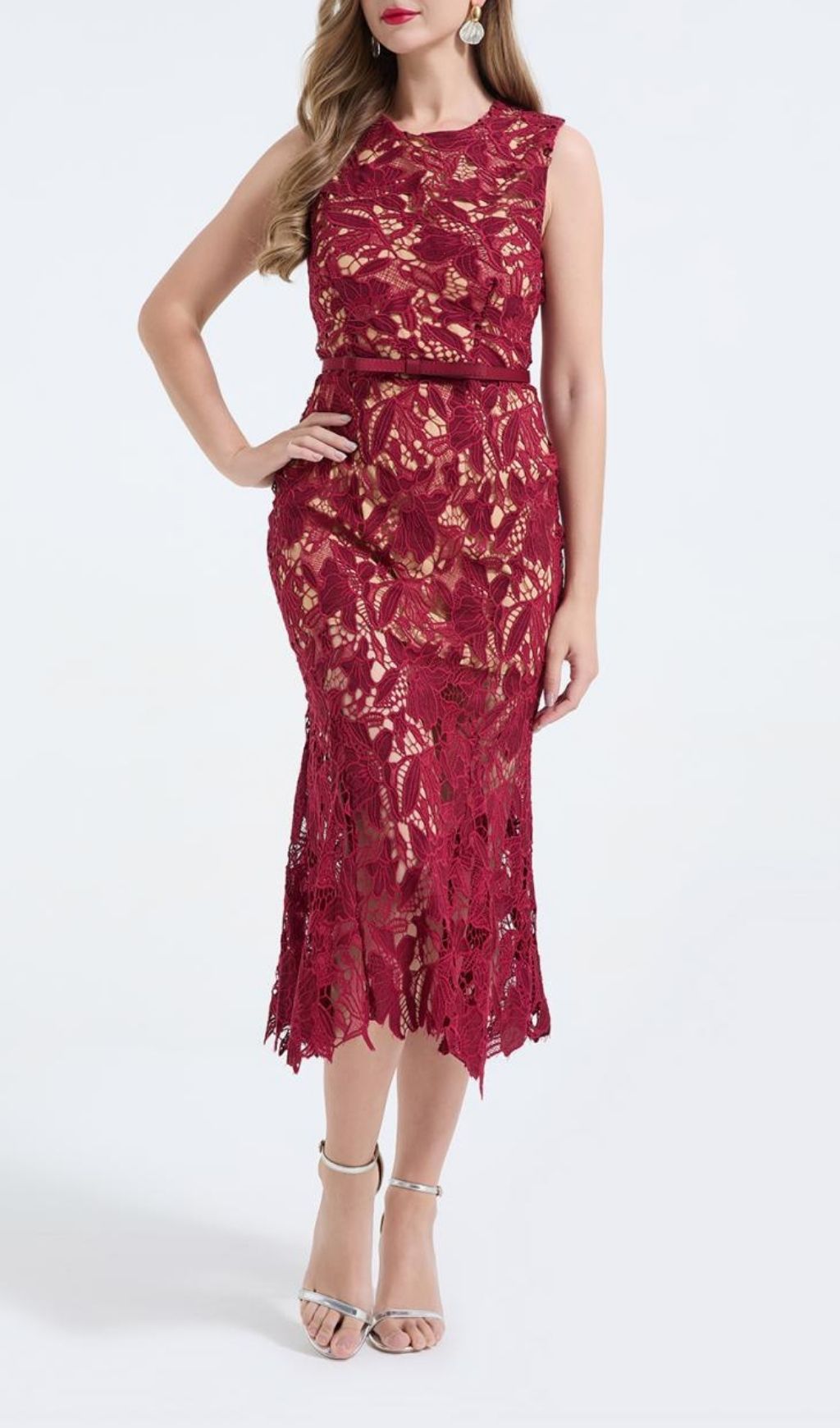 Mirexen Red Floral Cutout Midi Dress Flowering Girl