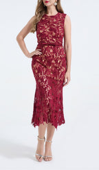 Mirexen Red Floral Cutout Midi Dress Flowering Girl