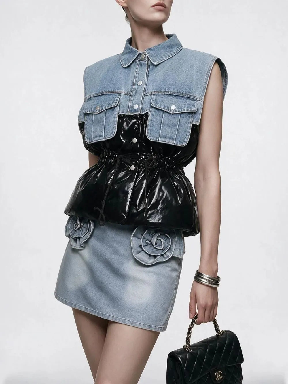 Mihaela Denim Patchwork Jacket Flowering Girl