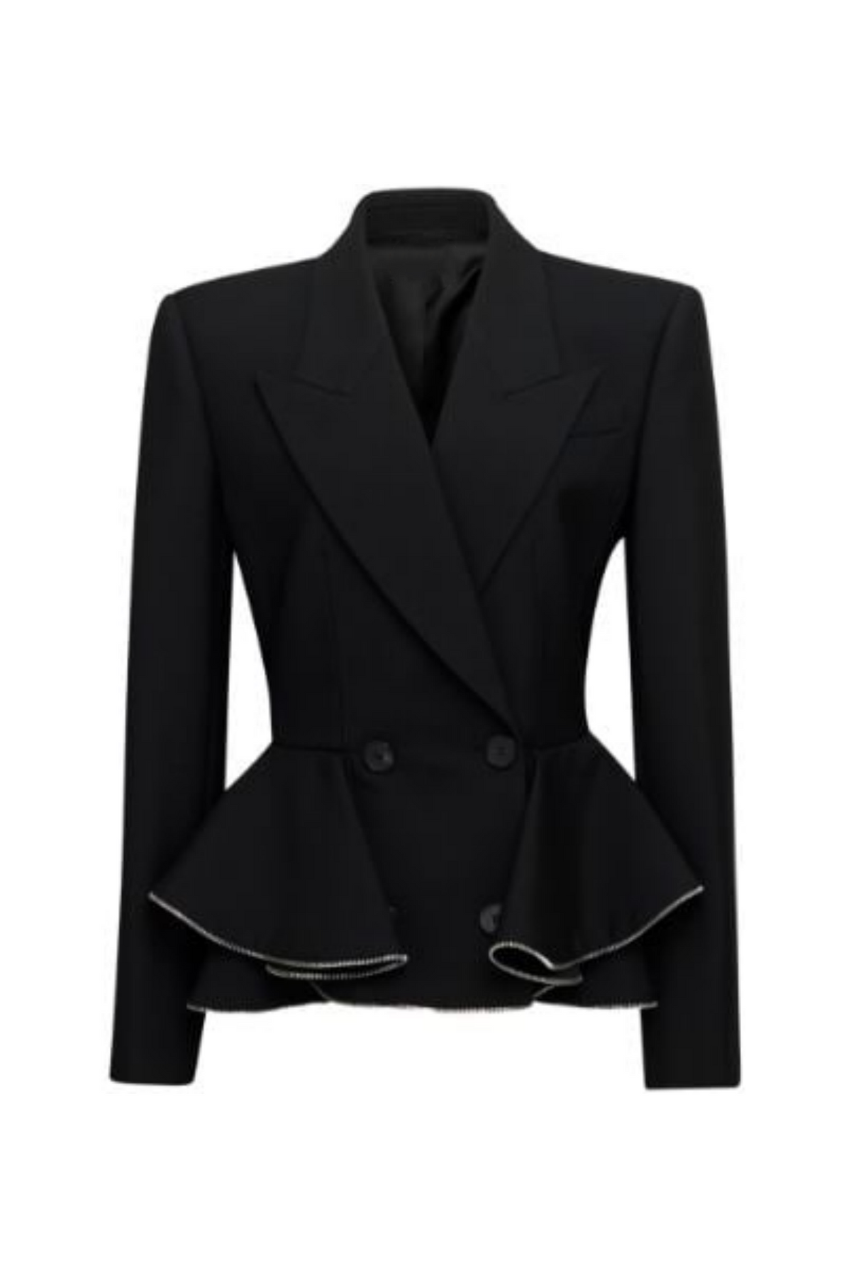 Pamely Peplum Ruffle Blazer - Black Flowering Girl