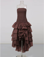 Strapless Smocked Tiered High Low Midi Dress Flowering Girl