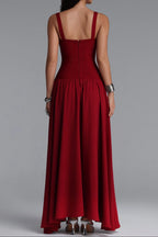 Square Strap Grid Rhinestone Pearl Flowy Maxi Dress Flowering Girl