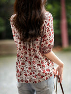 Lesley Classic Puff Sleeve Printed Top Flowering Girl