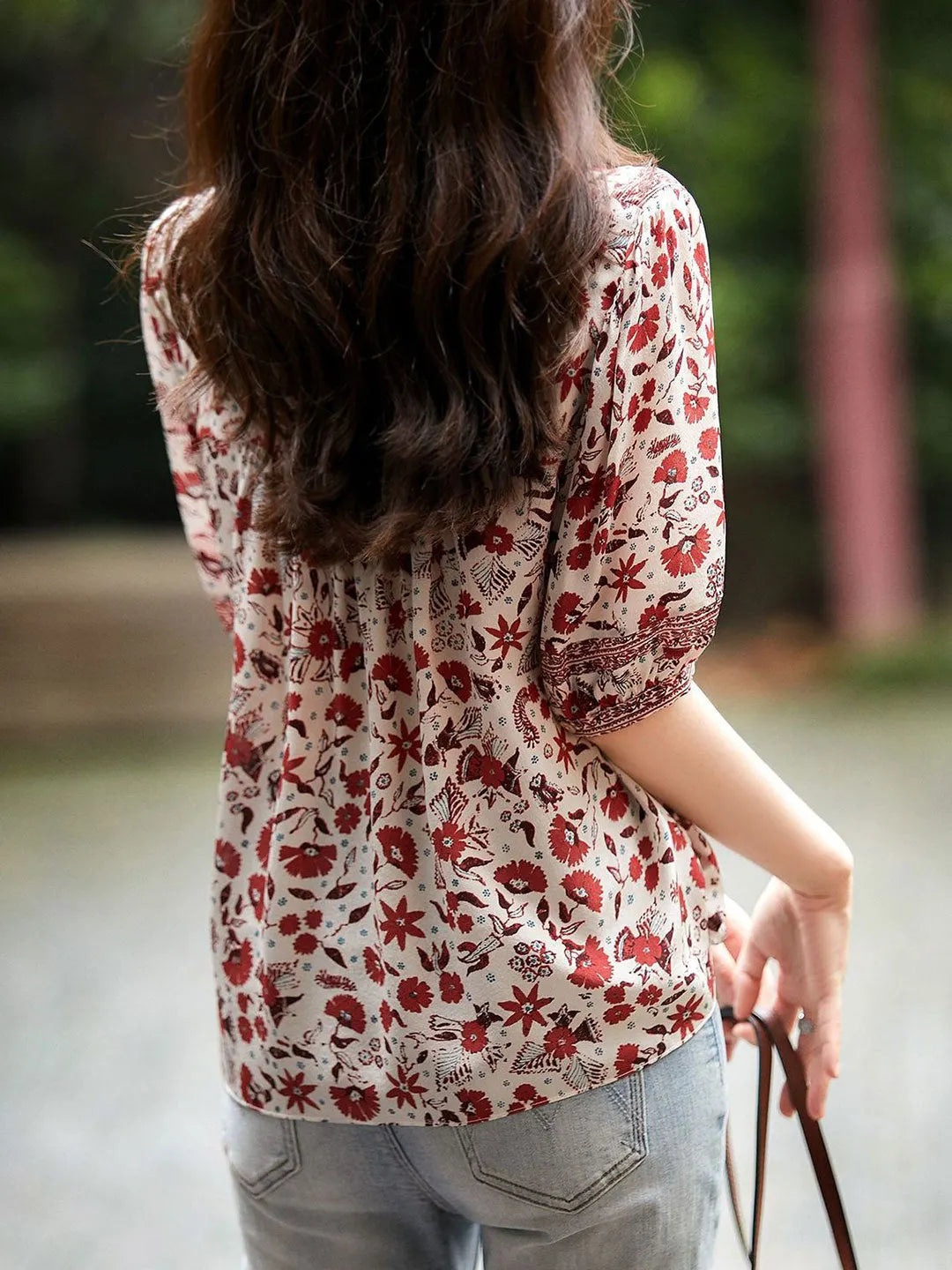Lesley Classic Puff Sleeve Printed Top Flowering Girl