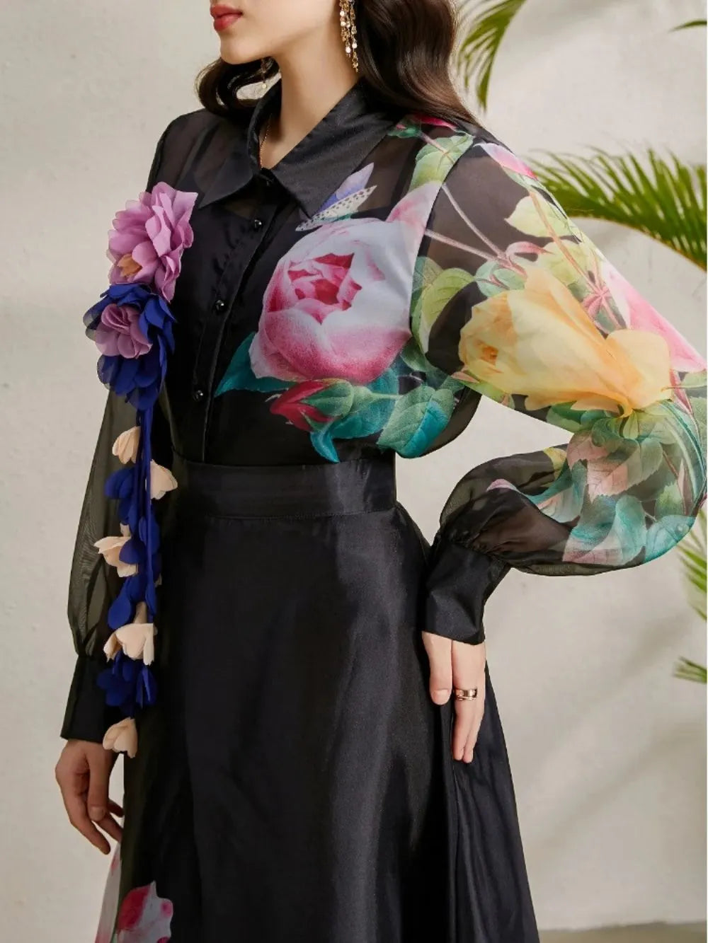 Maru Black Floral Top & Maxi Skirt Set Flowering Girl