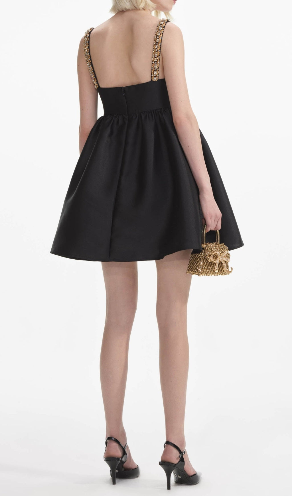 Aulii Black Taffeta Embellished Mini Dress Flowering Girl