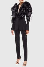 Ashley Ruffle Embellished Blazer In Black Flowering Girl