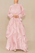Pandora Puff Sleeve Ruffle Trim Maxi Dress In Pink Flowering Girl