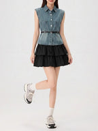 Marije Denim Vest & Skirt Set Flowering Girl