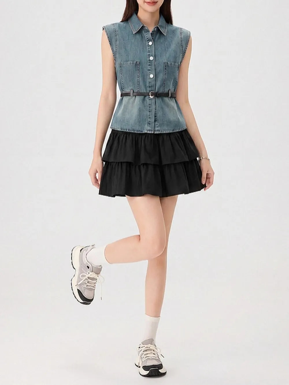 Marije Denim Vest & Skirt Set Flowering Girl