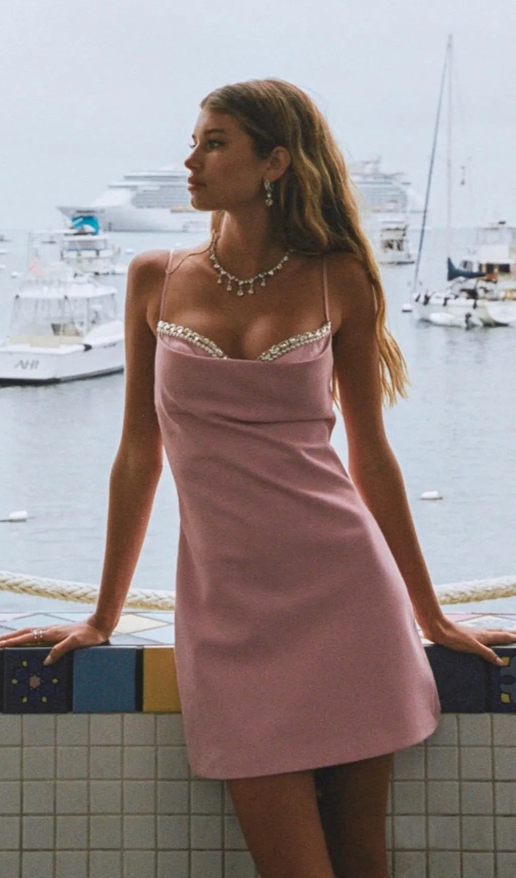 Satin Pearl Mini Dress In Pink Flowering Girl