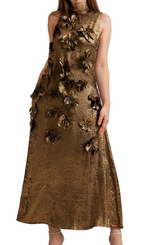 adela 3d floral embellished maxi dress in gold Flowering Girl