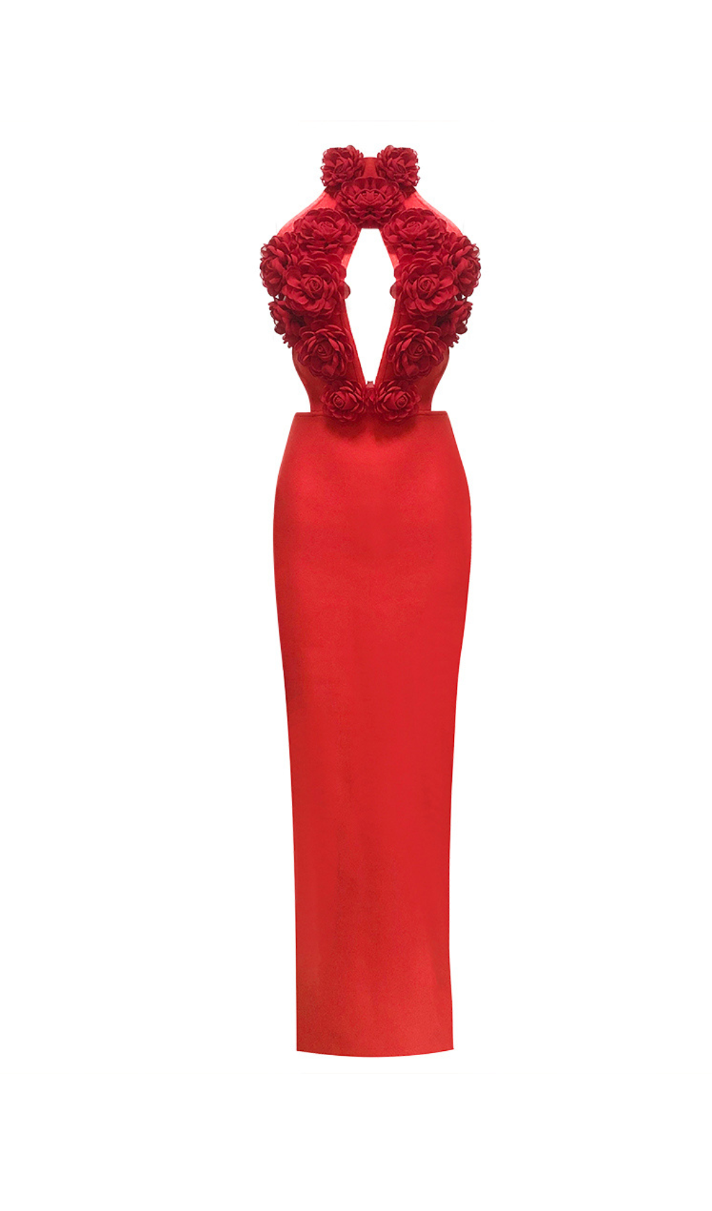 Halter 3d Flower Hollow Out Backless Maxi Dress In Red Flowering Girl